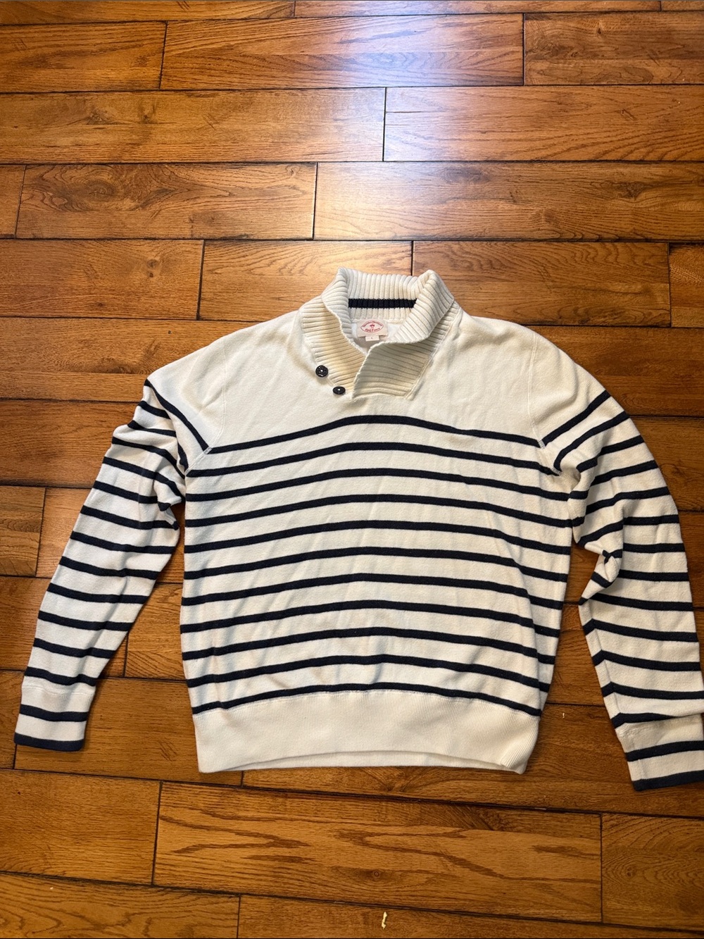 Brooks Brothers Cream and Navy Striped Turtleneck Sweater